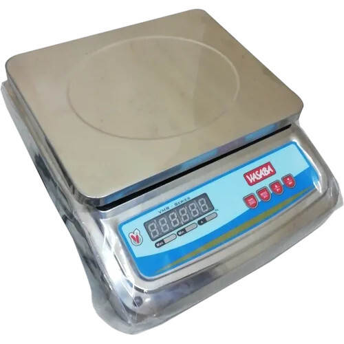 Stainless Steel Electronic Weighing Machine - 290 mm x 240 mm Size, LED Display | 30 Kg Capacity, Rechargeable Battery, 1 Year Warranty