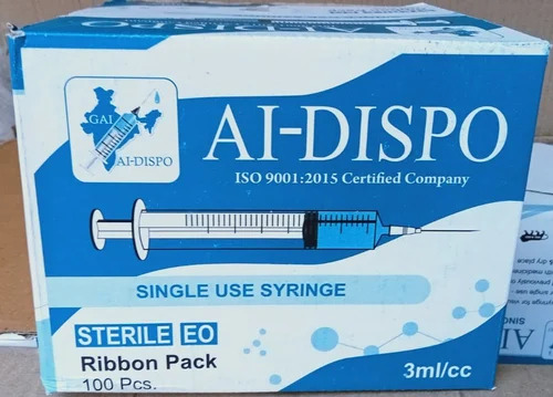 AI Dispo Syringes 3 ML - Medical Grade, Disposable, Single Use | Ideal for Hospital and Clinic Applications