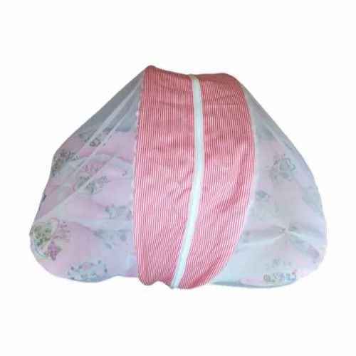 Baby Mosquito Safety Net - Cotton with Poly Fill, 24x39 cm Mattress & 10x12 cm Pillow - Ideal For Babies, Foldable Design, Soft White Color