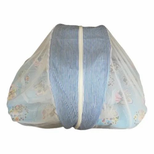 Foldable Baby Mosquito Net - Cotton with Poly Fill, Large Size 24*39 cm Mattress & 10*12 cm Pillow, White Color for Home Use
