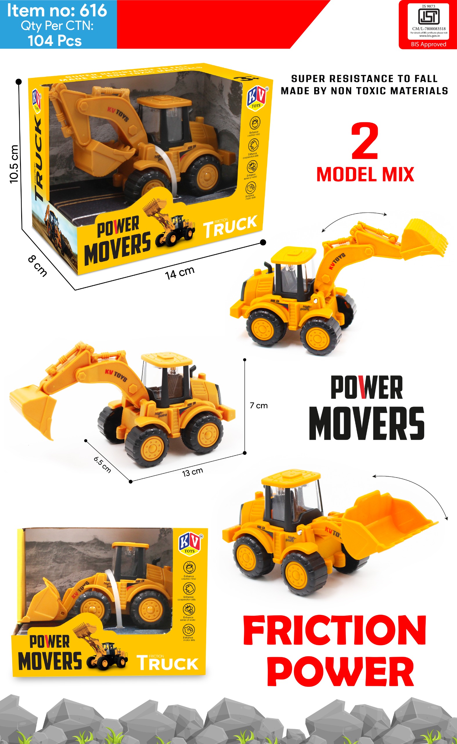 1 Pc Friction 2 Model Mix Power Mover Truck