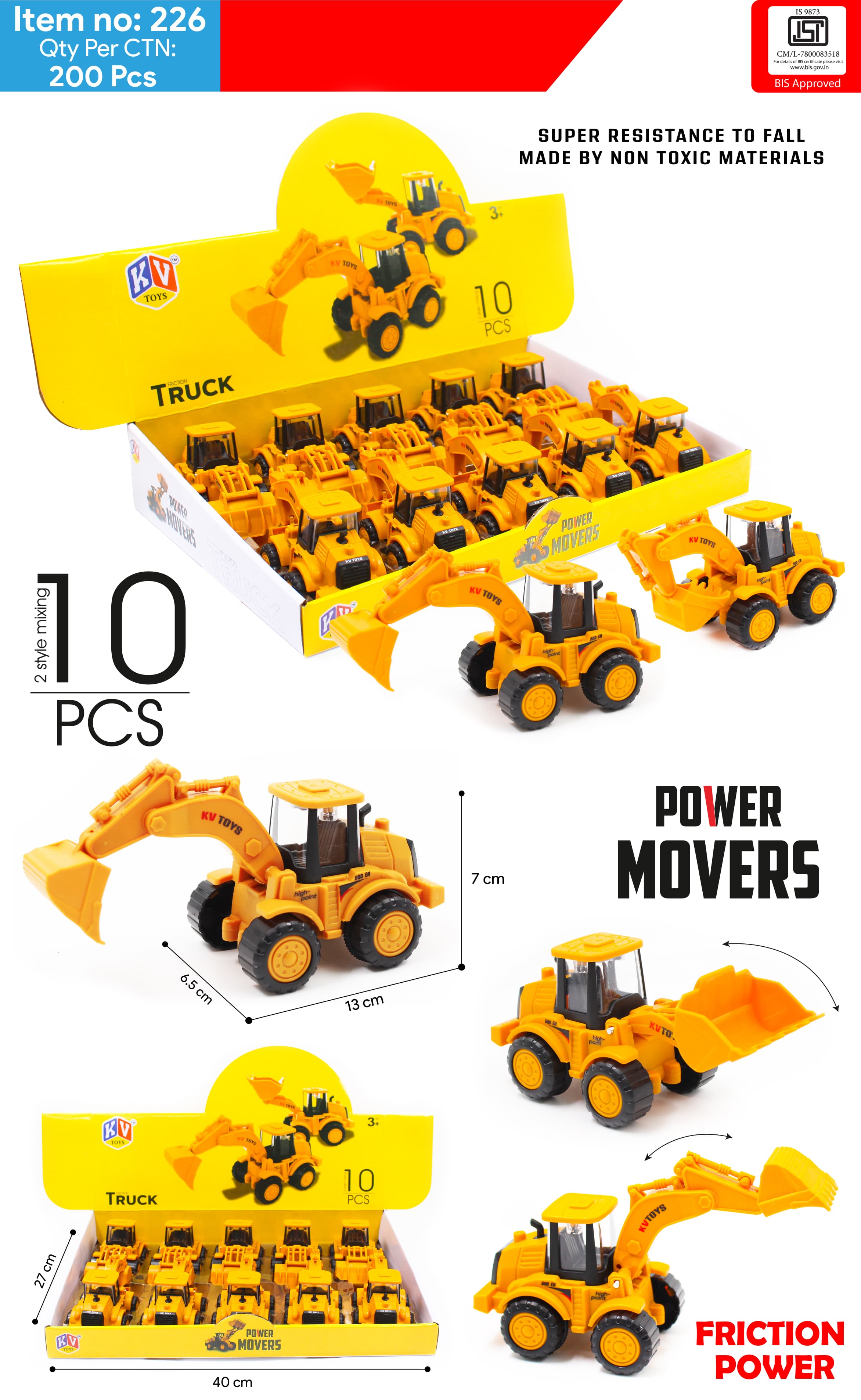 10 Pcs Friction 2 Model Mix Power Mover Truck