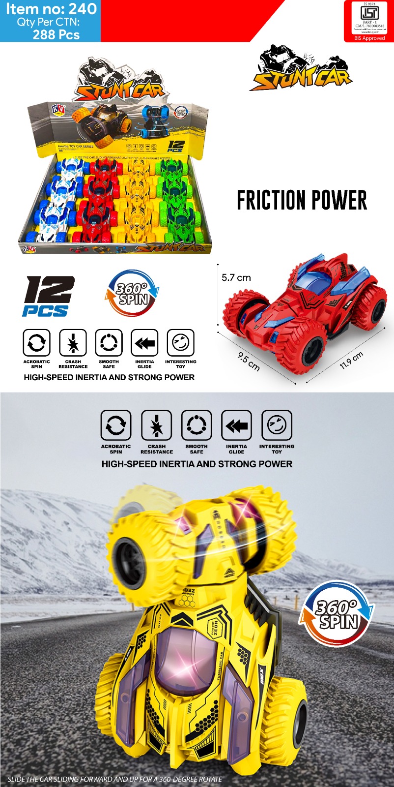 12 Pcs Friction Stunt Car