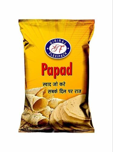 Papad Packaging Pouch - LDPE 3 Side Sealed with Glossy Finish Printed with Rotogravure Double Layer Lamination Heat Sealed Closure