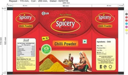 Chilli Powder Packaging Pouch - Plastic Material, Printed Design for Optimal Visibility | Durable & Lightweight for Versatile Kitchen Usage