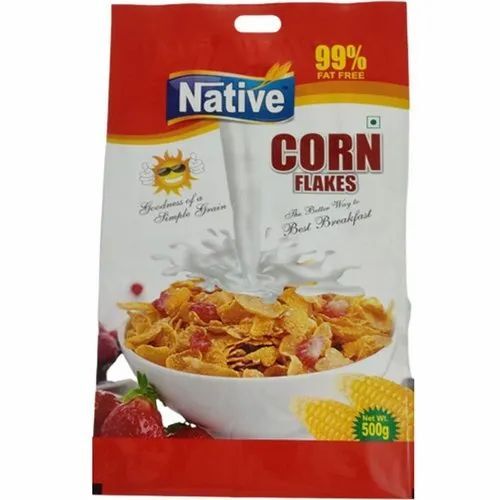 Corn Flakes Packaging Pouch - Printed Rotogravure, 60 Micron PET Material, Multi Color, Heat Sealed Closure | Ideal for Corn Flakes Storage