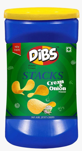 DiBs Stackable Potato Chips In Cream N Onion Flavor - Crispy Vegetarian Snack, Salty Delight | Tasty, Perfect for Sharing or Snacking