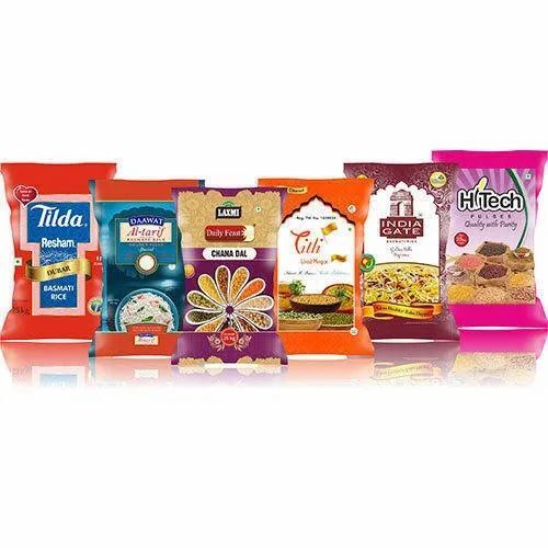 Food Packaging Pouches - Printed Plastic Material | Multi Color Design, Ideal for Various Food Items