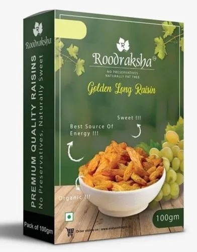 Golden Long Raisin - 100gm Box , Golden Dried Raisins, Cultivation Type: Common, Grade: A, Shelf Life: 12 Months