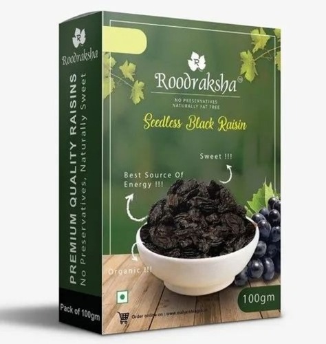 Raisin Seedless Black - 100gm Box, Black Color, Dried Style, Common Cultivation, Grade A, 12 Months Shelf Life