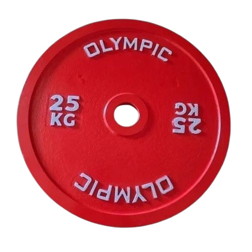 Red Olympic Weight Plate - Round Cast Iron, Manual Operation for Muscle Gain and Strength Development