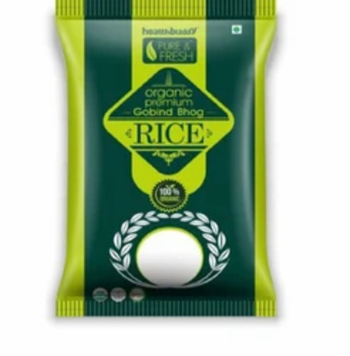 Rice Packaging Pouch - PET (Polyester) Material 9x17 Inch Size Printed Design Matte Surface Finish Double Layer Lamination Heat Sealed Closure