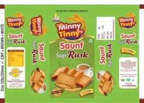 Rusk Packaging Pouch - PET (Polyester), Center Sealed Pouch, Multi Layer Lamination, Printed with Rotogravure Technique