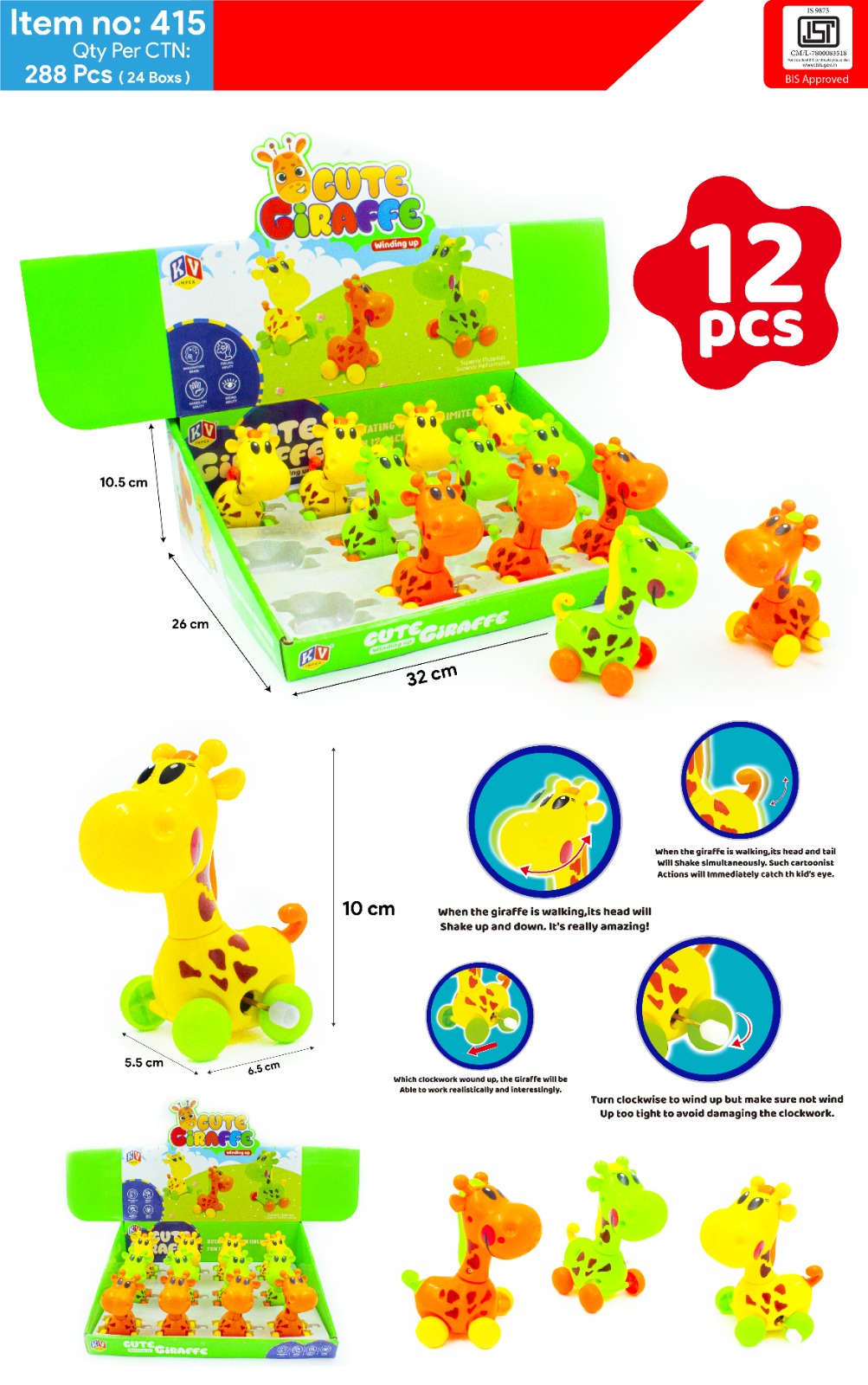 12 Pcs Cute Giraffe Toys