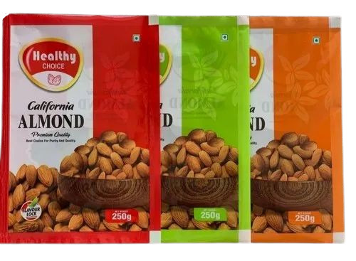 Almond Packaging Pouch - LDPE, Printed Glossy Window Pouch with Double Layer Lamination, Customized Design, Heat Sealed Closure