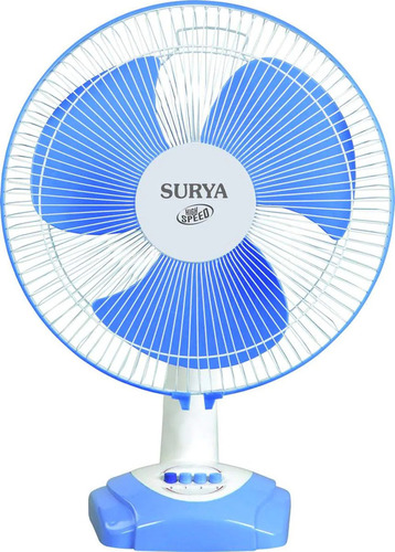 Table Fan - ABS Material, 3 Blades, White and Blue Color | Adjustable Height, Durable Build, Energy Efficient, High Airflow, Low Noise, Multiple Speed Settings, Compact Size, Lightweight, Easy Maintenance