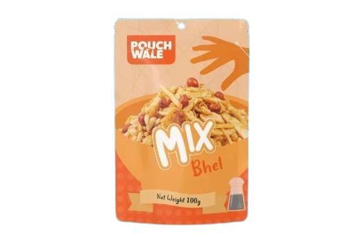 Namkeen Packaging Pouch - PET Material, 3 Side Sealed Design, printed Pattern, Multi Layer Lamination, Glossy Finish, Heat Sealed Closure 