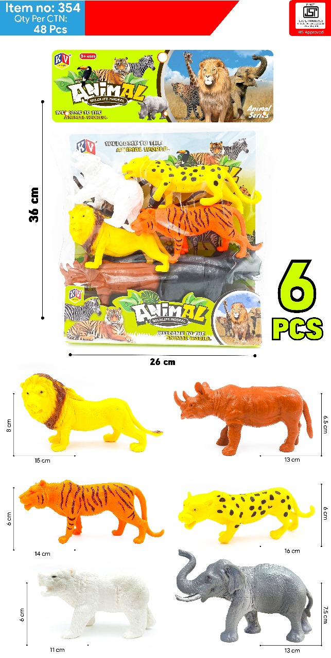 354 6 Pc Plastic Animal Toys