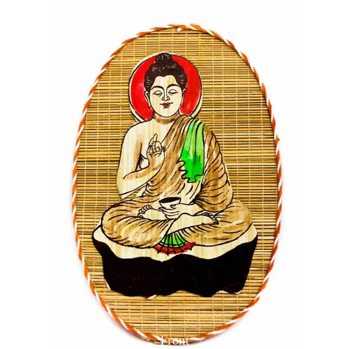 Bamboo Wall Hanging God Portrait - 7x12 inches, Natural Brown Color | Handmade Finish, Printed Pattern, Oval Shape, Lightweight at 50 Grams