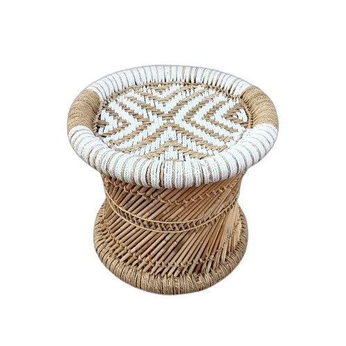 Brown And White Bamboo Stool