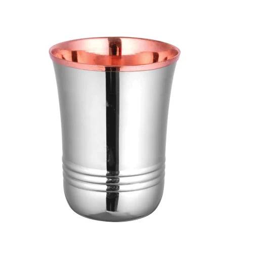 Copper Steel Glass - Customized Round Shape | Silver Polished Finish, Durable Construction, Very Good Quality, 250 Grams Weight