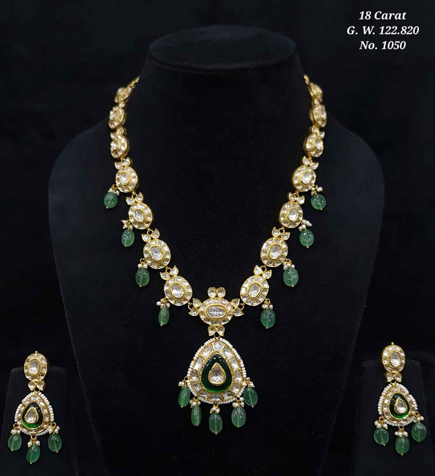 Gold Uncut Polki Diamond Line Necklace Set