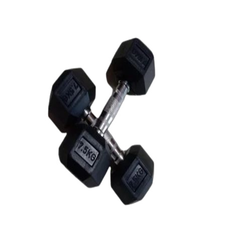 Hex Rubber Dumbbell - Rubber Material, Fixed Weight, Black Color | Commercial Gym Equipment for Strength Gain, Manual Operation, Ideal for Bicep Muscle Development