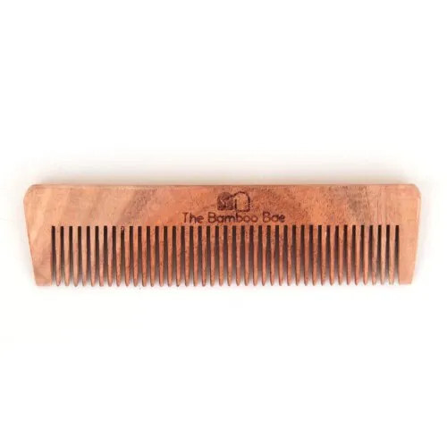 Neem Wood Pocket Comb - 5 Inch, Brown | 100% Natural & Bio-degradable, Handcrafted Wide-Toothed Design for Easy Detangling