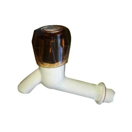 Plastic Crystal Long Body Bib Cock - PVC Material, Round Shape, Glossy Finish, White and Black Color | Corrosion Resistant, Ideal for Bathroom Fitting