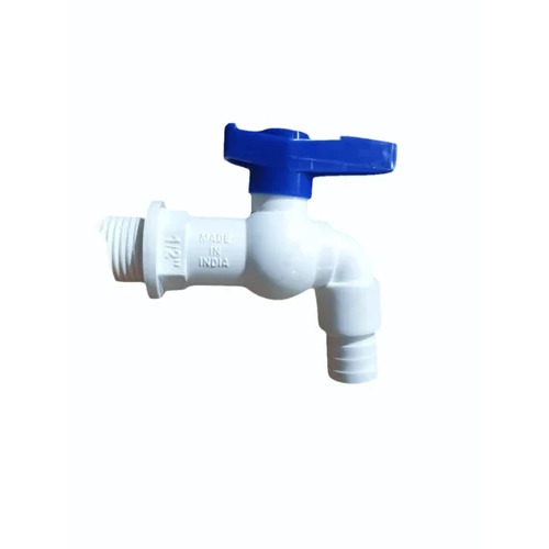 Pp Nozzle Bib Cock - PVC Material, Round Shape, Glossy Finish , Blue and White Color, Corrosion Resistant for Bathroom Fitting