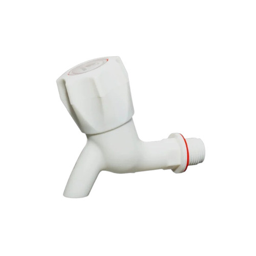 PP Plastic Bib Cock - PP Plastic Material, Round Shape, Glossy Finish | Modern Design, Wall Mounted, Available in White, Blue, Red Colors