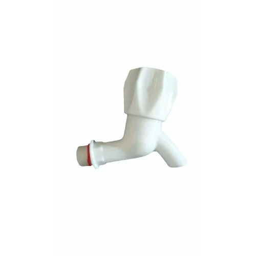 PVC Bib Cock - Glossy White and Yellow Finish | Corrosion Resistant, Round Shape, Made from Durable PVC Material