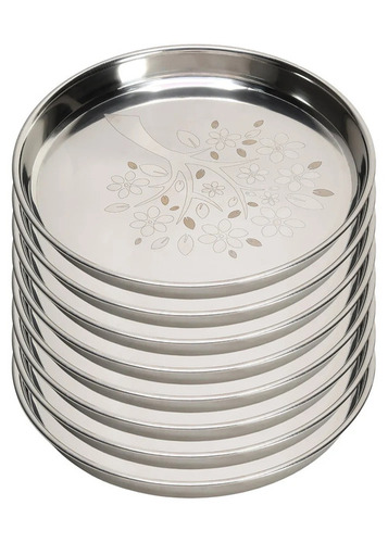 Round Dinner Steel Plates - Stainless Steel, Customized Size, Polished Silver Finish | Durable 8-Piece Dinnerware Set