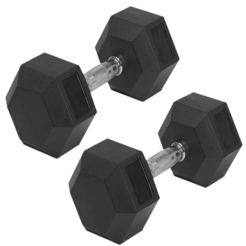 Rubber Hex Dumbbell - Fixed Weight, Black Color | Non-Adjustable for Muscle Gain, Ideal for Strength Training and Biceps Workouts