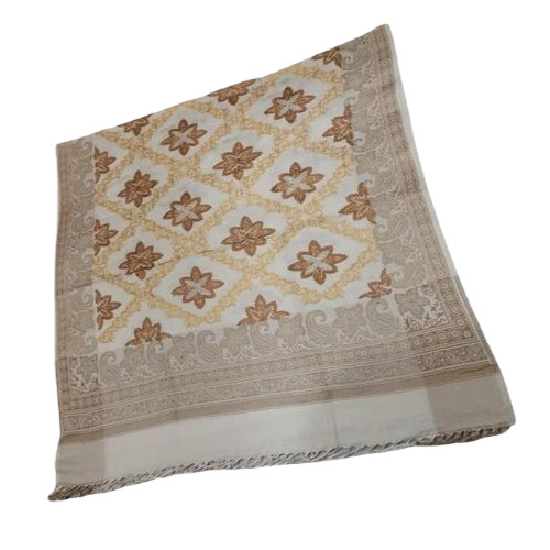 Woolen Embroidered Kashmiri Shawl - 50x100 Inches , Warm and Soft Cream Fashion for Casual Winter Wear