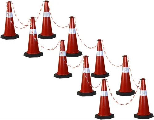 Traffic Safety Cones - Plastic Material, 710mm Height, Red Color | Flexibility, No Rotation, Durable, Solar Power Usage