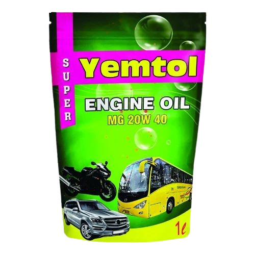 Lubricant Oil Packaging Pouch - LDPE, 1 Liter Size, Printed Pillow Design | Double Layer Lamination, Glossy Finish, Heat Sealed Closure