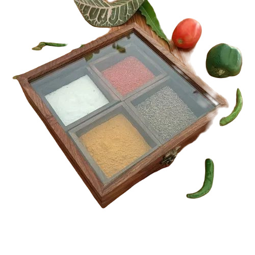 Wooden Spice Box - Fine Finish, Available in Different Shapes | Brown Color, Perfect for Kitchen Use