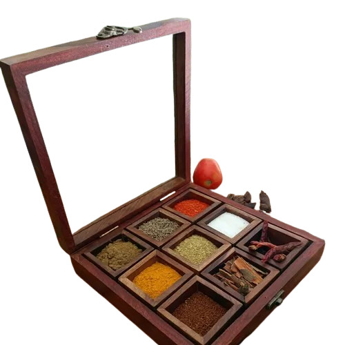 Durable Wooden Spice Box - Fine Finished, Available in Different Shapes | Brown, Ideal for Kitchen Use