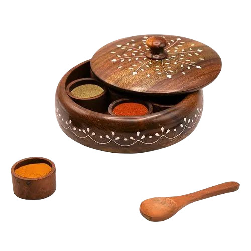 Round Wooden Spice Box - Wooden, Available in Various Shapes, Brown Color | Fine Finishing for Your Kitchen Necessities