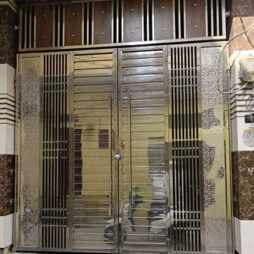 Stainless Steel Door - Durable Silver Security Door, Customized Size, Manual Open, Center Lock Handle, Perfect Finish for Commercial & Industrial Use