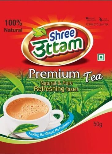 Tea Packaging Pouch - 250 Grams, 8x12 Inches, Multi-Color, Center Sealed, Glossy Finish, Double Layer Lamination, Heat Sealed Closure