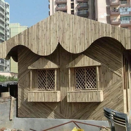 Bamboo House - Wooden Modular Structure 14x10 Feet, Brown Color with Two Swing Doors, Rock Wool Insulation, One Window, Attractive Look for Hotels/Restaurants and Homes