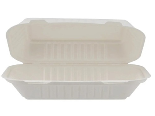 Paper Biodegradable Clamshell Box - 9X6 Inch, Square Shape | White Paper Material, 1000 Gram Capacity, Disposable Food Packaging