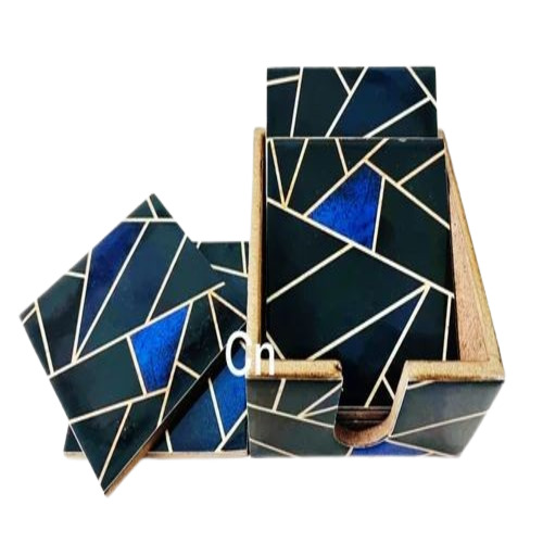 Black Wooden Tea Coaster - Wood 14 Inch Square Multicolor with Digital Print | Ideal Tableware for Stylish Home Decor