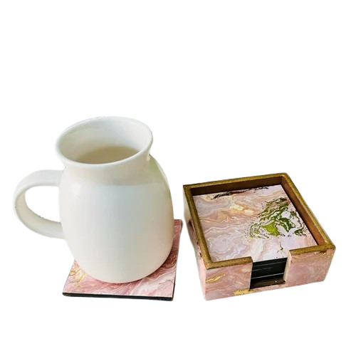 Pink Wooden Coasters - Square 14 Inch | Multicolor Digital Print Wood Design, Ideal for Tableware and Decorative Use