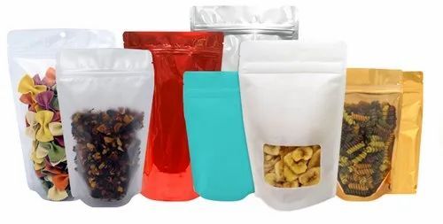 Standup Zipper Pouch - Plastic Material, Multi Color, Plain Pattern | Durable Packaging Solution for Versatile Usage