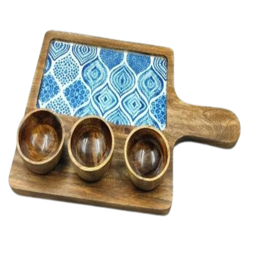 Wooden Fruit Platter - Wooden, Standard Size, Brown Color | Polished Surface with Glossy Finish, Rectangular Shape for Kitchen Use