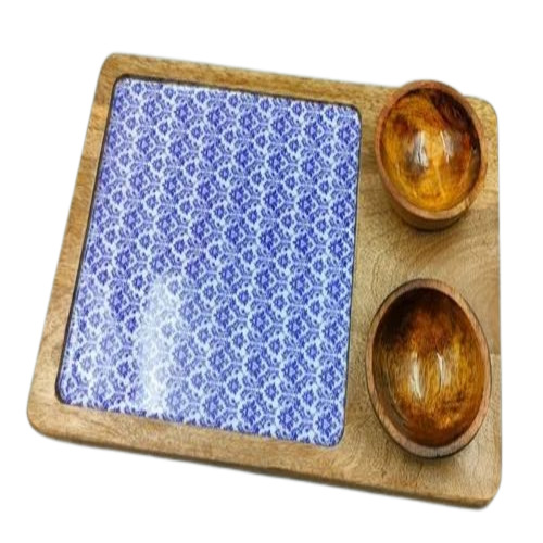Wooden Platter Bowl Set - Rectangular Design, Standard Size, Glossy Finish | Polished Brown Wood, Ideal for Kitchen Use