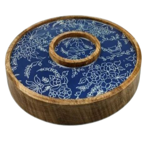 Wooden Round Platter - Wooden, Standard Size, Brown Color, Glossy Finish | Perfect for Kitchen use, Elegant Round Shape, Polished Surface